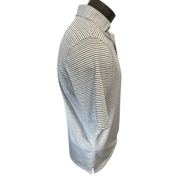 Stitch Mens Medium White/Black Striped Short Sleeve Polo - Picture 4 of 7